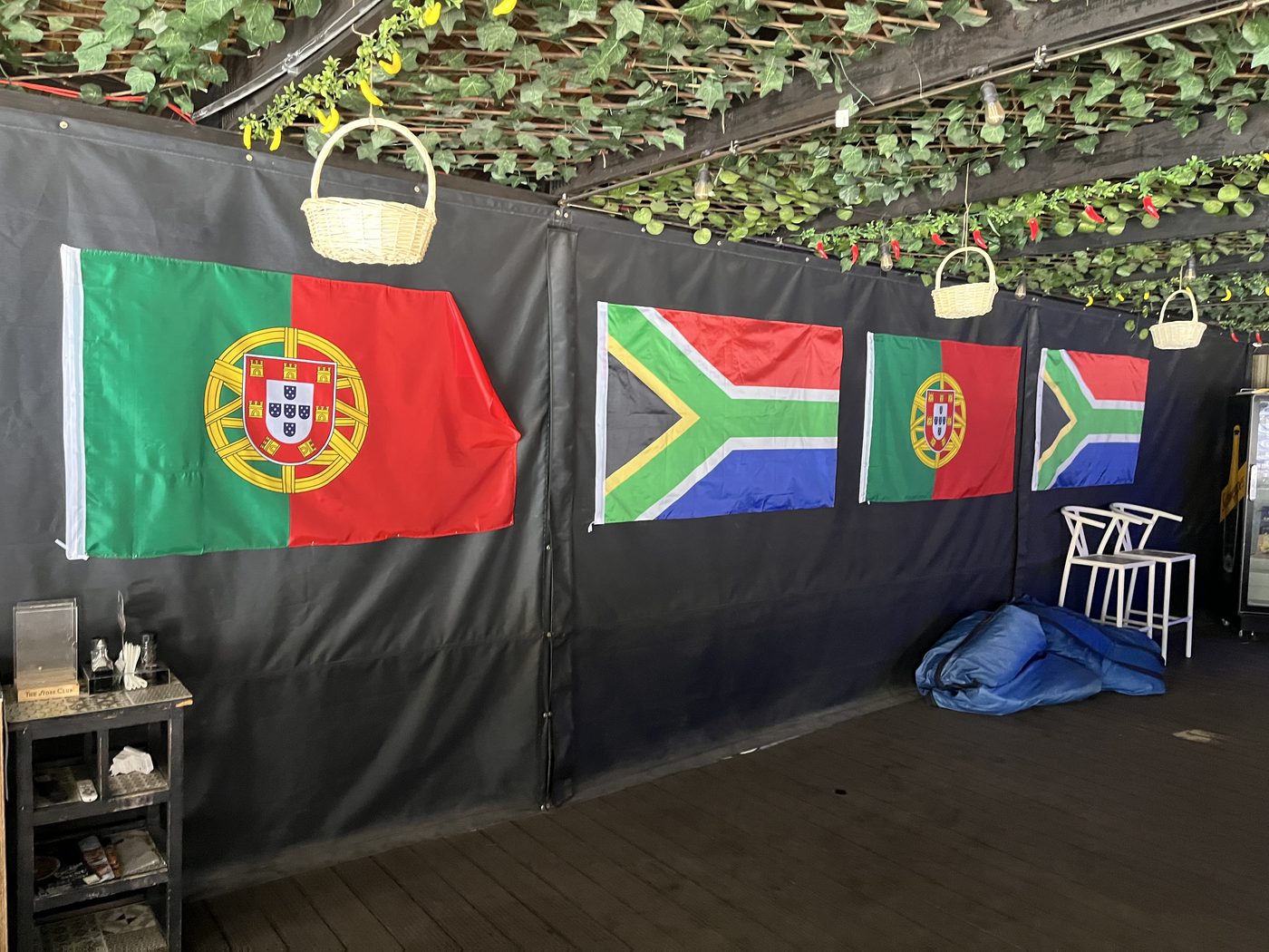 Portuguese and South African flags in the venue